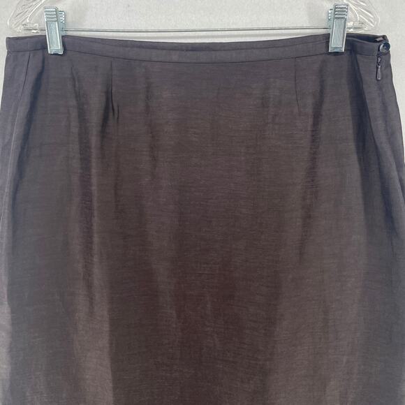 EILEEN FISHER Skirt M Linen Silk A-line Knee Length Slit Side Zip Brown - Picture 3 of 14